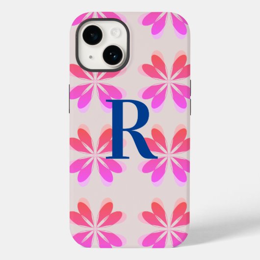 Monogram Hot Pink Retro Flower Pattern Case-Mate iPhone Case (Achterkant)