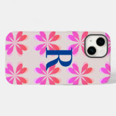 Monogram Hot Pink Retro Flower Pattern Case-Mate iPhone Case (Achterkant (horizontaal))