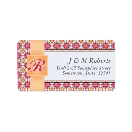 Monogram Hot Pink Satin Silver Address Label (Voorkant)