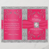 Monogram Hot Pink, Silver Floral Wedding Programme (Voorkant)