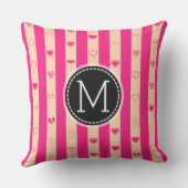 Monogram Hot Pink Stripes Modern Heart Pattern Kussen (Achterkant)