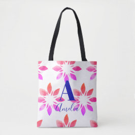 Monogram Hot Pink Waterverf Retro Floral Tote Bag