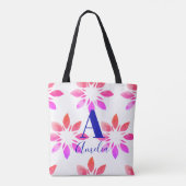 Monogram Hot Pink Waterverf Retro Floral Tote Bag (Achterkant)