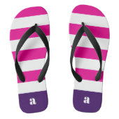 Monogram Hot Pink White Stripes Teenslippers (Voetbed)