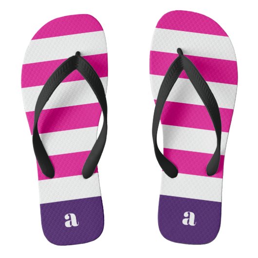 Monogram Hot Pink White Stripes Teenslippers (Voetbed)
