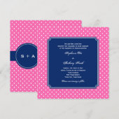 Monogram Hot Pink, Witte Polka Dot met Royal Blue Kaart (Voorkant / Achterkant)