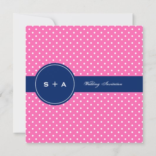 Monogram Hot Pink, Witte Polka Dot met Royal Blue Kaart (Achterkant)