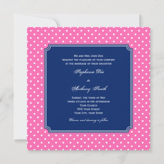 Monogram Hot Pink, Witte Polka Dot met Royal Blue Kaart (Voorkant)
