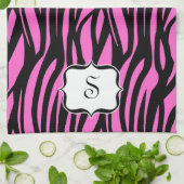Monogram Hot Pink Zebra Print Keukenhanddoek (Gevouwen)