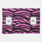 Monogram Hot Pink Zebra Print Keukenhanddoek (Horizontaal)