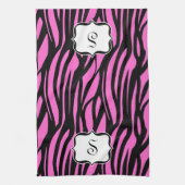 Monogram Hot Pink Zebra Print Keukenhanddoek (Verticaal)