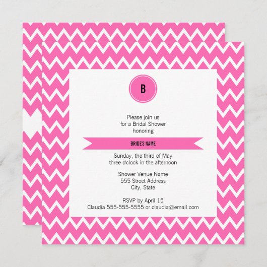 Monogram Hot Pink Zigzag Pattern Vrijgezellenfeest Kaart (Voorkant / Achterkant)