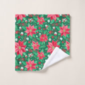 Monogram hot red magenta green preppy Christmas  Bad Handdoek (Wasdoekje)