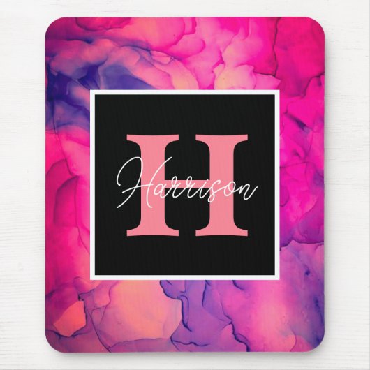 Monogram hot-roze alcoholinkt voor haar muismat (Voorkant)