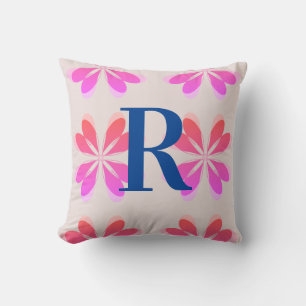Monogram Hot-Roze Oranje Retroflower Kussen