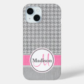 Monogram Houndstooth Patroon grijs en roze Case-Mate iPhone Case (Achterkant)