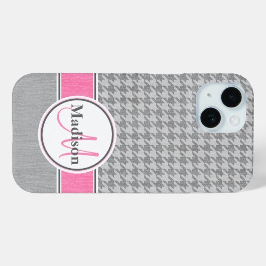 Monogram Houndstooth Patroon grijs en roze Case-Mate iPhone Case (Achterkant (horizontaal))
