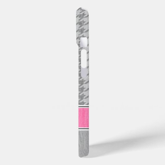 Monogram Houndstooth Patroon grijs en roze Case-Mate iPhone Case (Achterkant / Links)