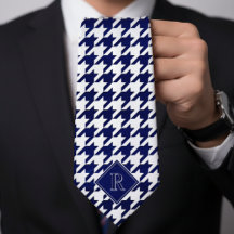 Monogram Houndstooth Patroon Wit & Blauw Hout