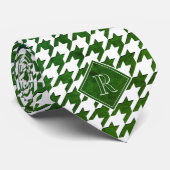 Monogram Houndstooth Patroon Wit & Groen Hout Stropdas (Opgerold)