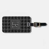 Monogram Houndstooth Patroon Zwart & Grijs Hout Bagagelabel (Voorkant horizontaal)
