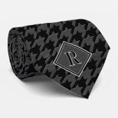 Monogram Houndstooth Patroon Zwart & Grijs Hout Stropdas (Opgerold)