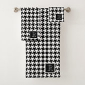 Monogram Houndstooth Patroon Zwart & Wit Bad Handdoek (Insitu)