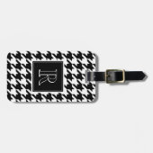 Monogram Houndstooth Patroon Zwart & Wit Bagagelabel (Voorkant horizontaal)