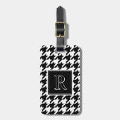 Monogram Houndstooth Patroon Zwart & Wit Bagagelabel (Voorkant verticaal)