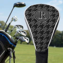 Monogram Houndstooth Pattern Black & Grey Wood Golfheadcover