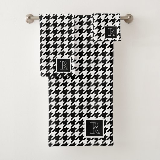 Monogram Houndstooth Pattern Black & White Bad Handdoek (Insitu)