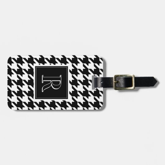 Monogram Houndstooth Pattern Black & White Bagagelabel (Voorkant horizontaal)