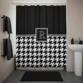 Monogram Houndstooth Pattern Black & White Douchegordijn