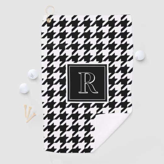 Monogram Houndstooth Pattern Black & White Golfhanddoek (Insitu)