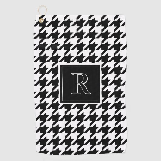 Monogram Houndstooth Pattern Black & White Golfhanddoek (Voorkant)