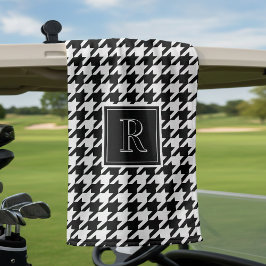 Monogram Houndstooth Pattern Black & White Golfhanddoek