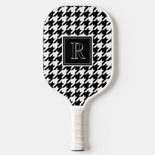 Monogram Houndstooth Pattern Black & White Pickleball Paddle (Voorkant)