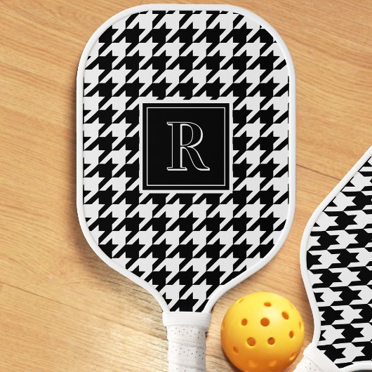 Monogram Houndstooth Pattern Black & White Pickleball Paddle
