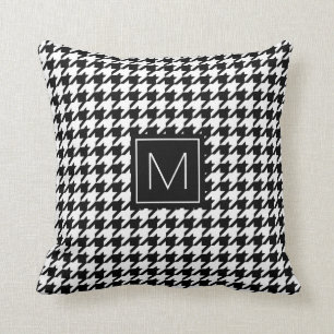 Monogram Houndstooth Pattern in Zwart-wit Kussen