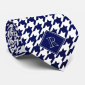 Monogram Houndstooth Pattern White & Blue Wood Stropdas (Opgerold)