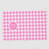 Monogram Houndstooth Stijl Roze Wit Gepersonalisee Golfhanddoek (Horizontaal)