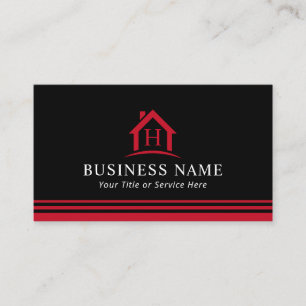 Monogram House Logo Real Estate Realtor Black Red Visitekaartje