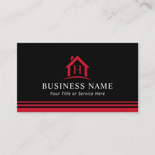 Monogram House Logo Real Estate Realtor Black Red Visitekaartje (Voorkant)