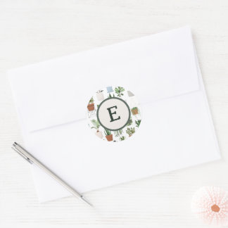 Monogram Houseplants Botanische bladeren Plant lie Ronde Sticker