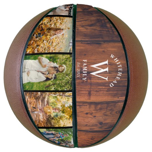 Monogram Hout 5 Foto Collage Basketball Basketbal (Verticaal)