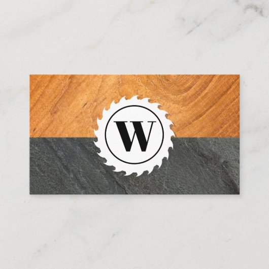 Monogram hout en leder | Tafelzaag Visitekaartje (Voorkant)