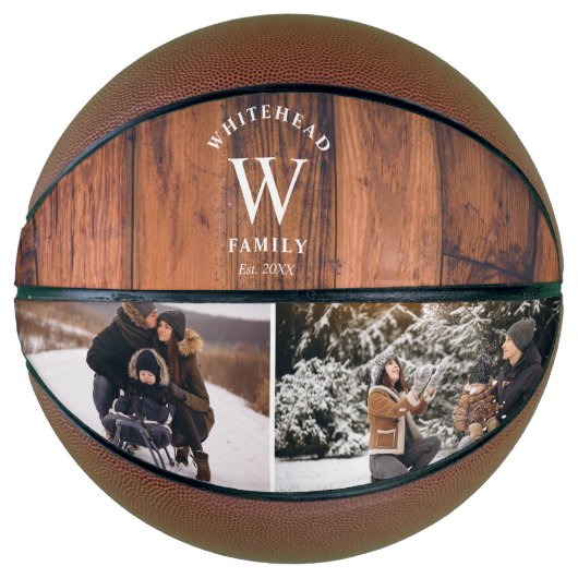 Monogram Hout Foto Collage Basketball Basketbal (Voorkant)