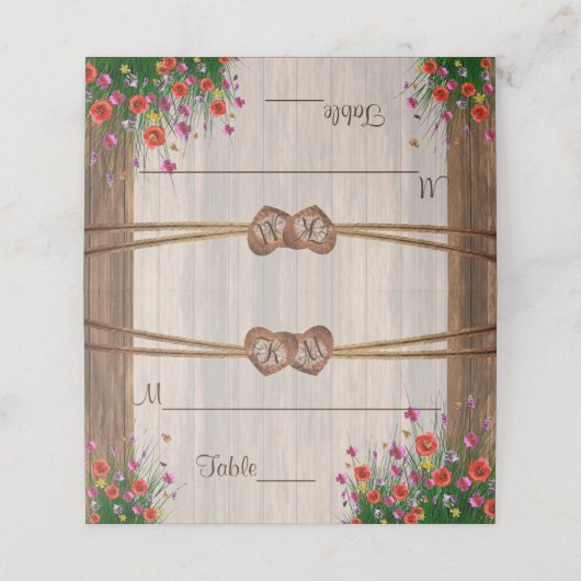 Monogram Hout Hart met Wildflowers | Kaarten plaat Plaatskaartje (Buitenkant ongevouwen)