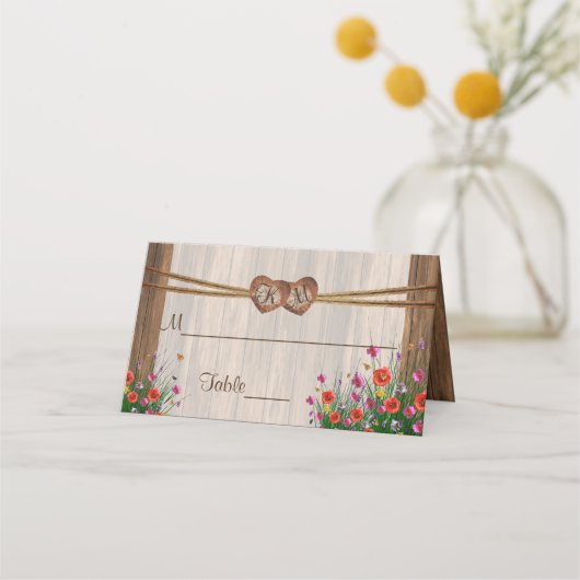 Monogram Hout Hart met Wildflowers | Kaarten plaat Plaatskaartje (Achterkant)
