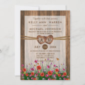 Monogram Hout Harten met mooie wilde bloemen Kaart (Voorkant)